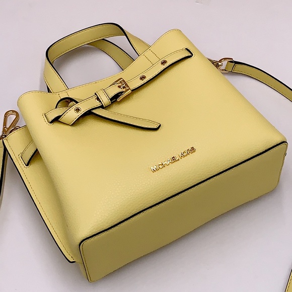 MICHAEL KORS EMILIA SMALL SATCHEL & LARGE DOUBLE ZIP WRISTLET BUTTERCUP - Picture 7 of 16